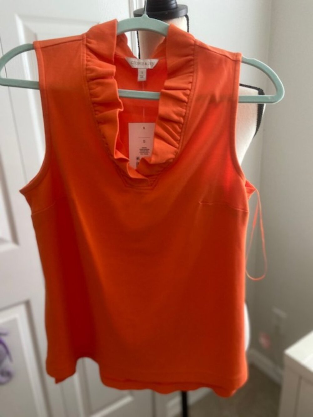Cute Orange ruffle collar sleeveless top - Size S
